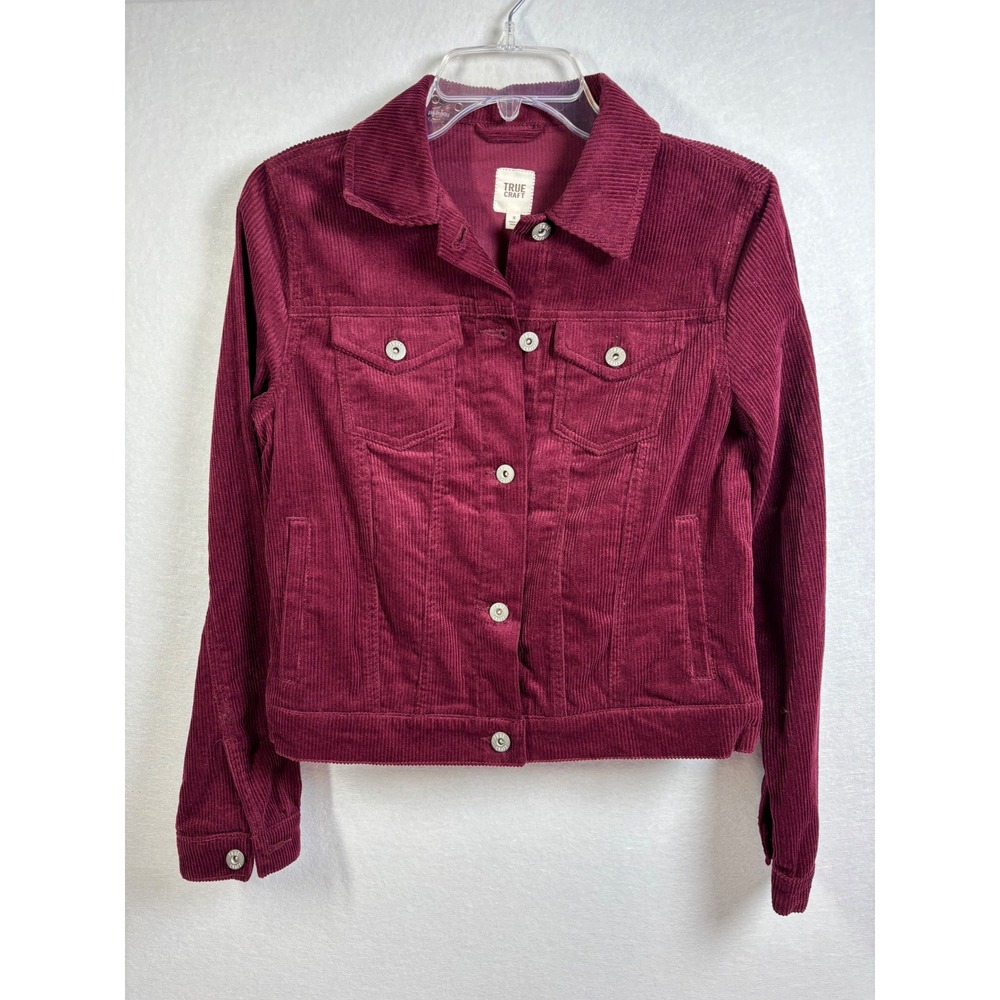 True Craft Womens Burgundy Corduroy Trucker Jacket Wine Red Cotton Size S